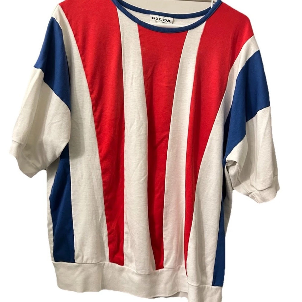 Vintage Color Block Top White Red Blue Triangles Gilda of California Women's L